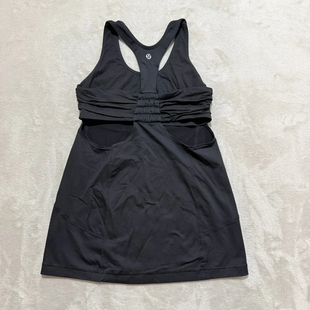 Lululemon Turbo Tank Top Womens 6 Black Racerback Ruched Activewear Yoga Gym